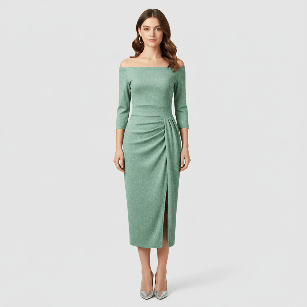 Keri Elegant Off-Shoulder Wedding Guest Dress - Mint Green