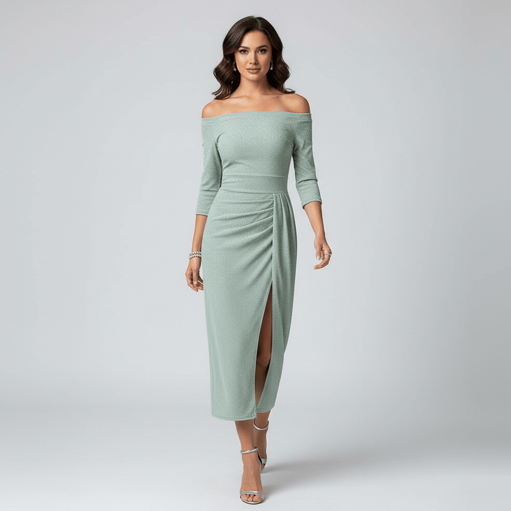 Kitty Elegant Off-Shoulder Wedding Guest Dress - Mint Green