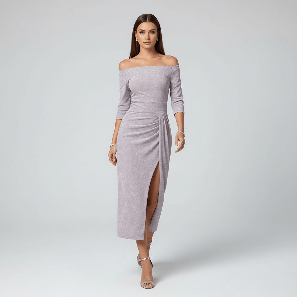 Kitty Elegant Off-Shoulder Wedding Guest Dress - Soft Purple
