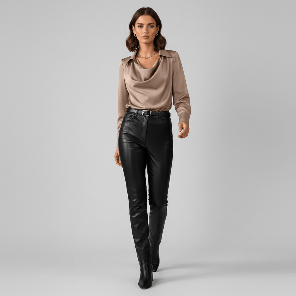 Lenora Cowl Neck Blouse with Long Sleeves for Women