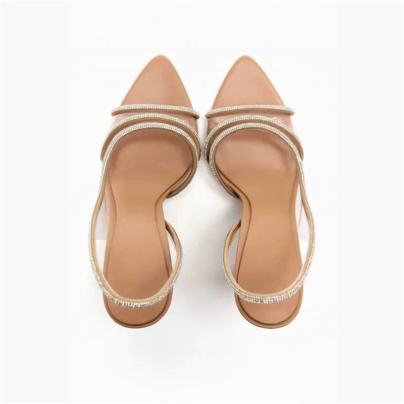 Liana Open Toe Rhinestone Strap Heels with Clear PVC Panel