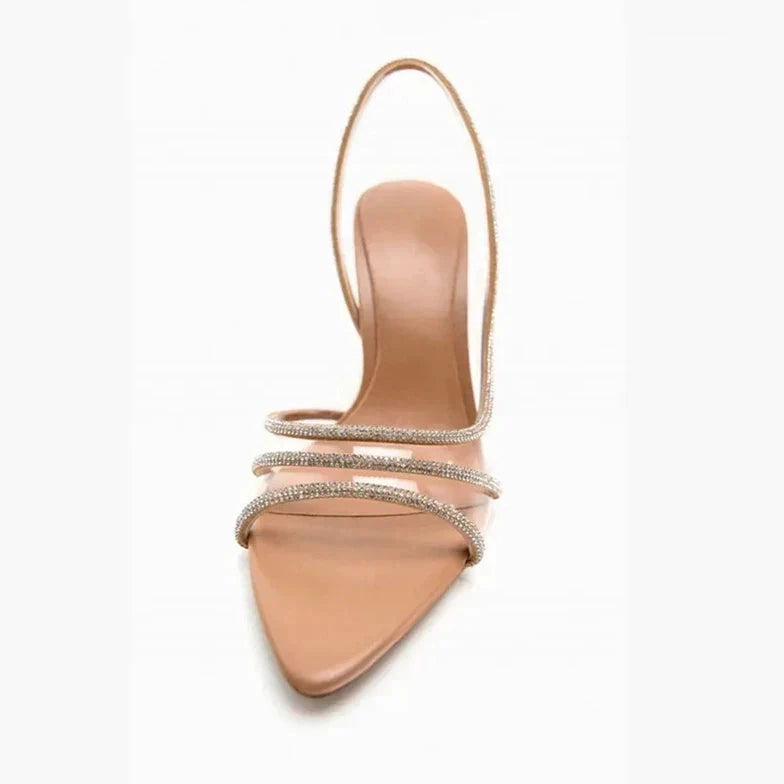 Liana Open Toe Rhinestone Strap Heels with Clear PVC Panel