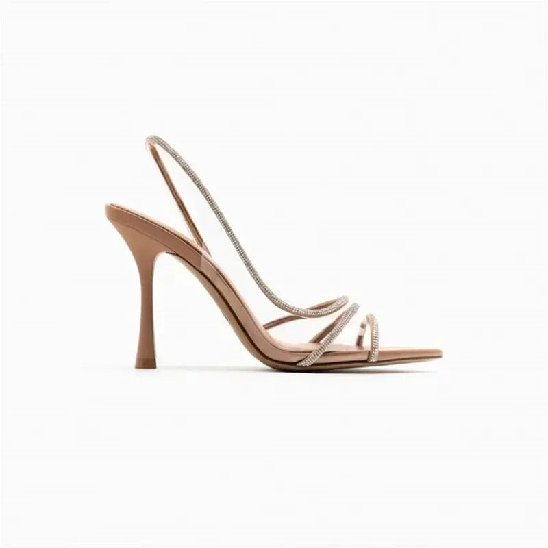 Liana Open Toe Rhinestone Strap Heels with Clear PVC Panel