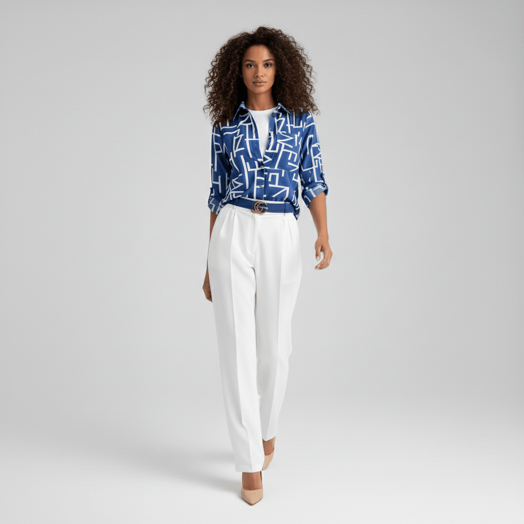 Lily Relaxed Fit Printed Button Blouse with Collar