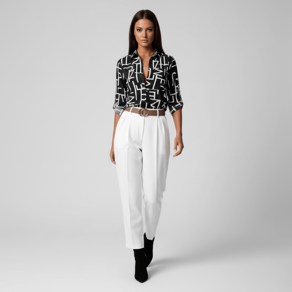 Lily Relaxed Fit Printed Button Blouse with Collar