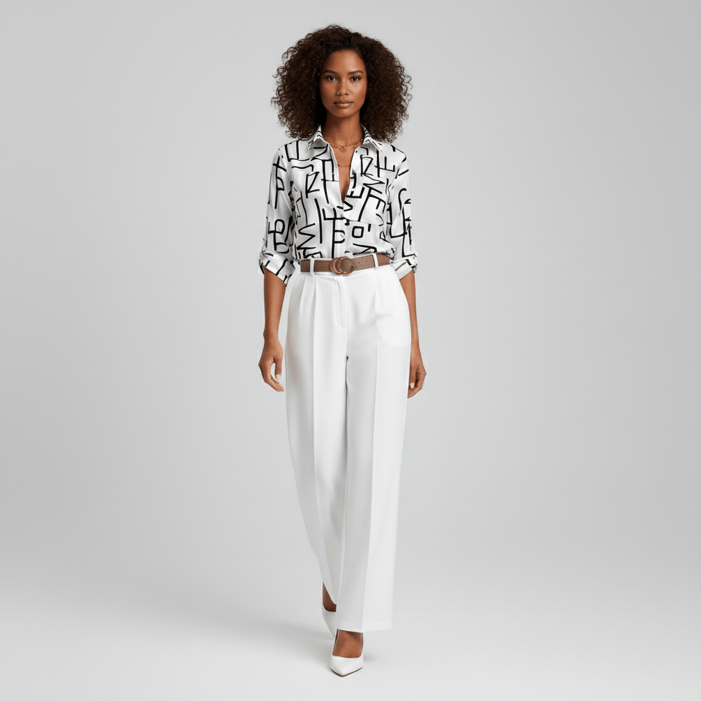 Lily Relaxed Fit Printed Button Blouse with Collar
