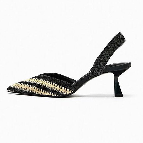 Lottie Pointed Toe Slingback Heels with Striped Upper