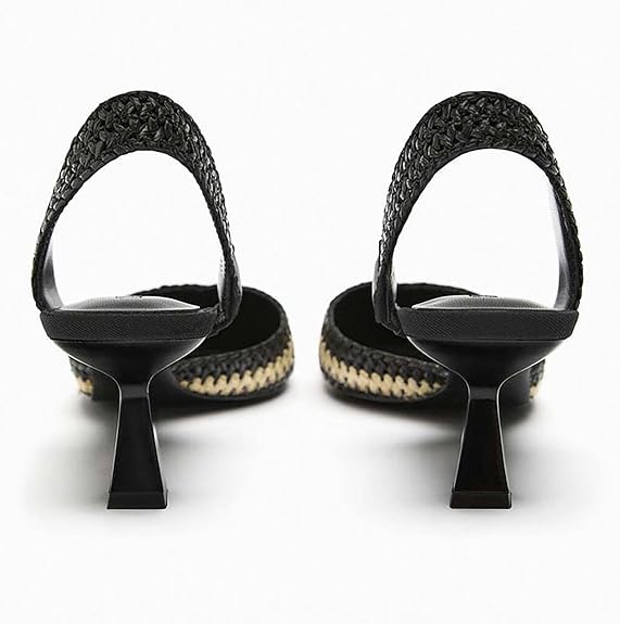 Lottie Pointed Toe Slingback Heels with Striped Upper