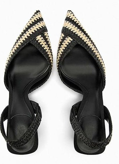Lottie Pointed Toe Slingback Heels with Striped Upper