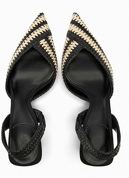 Lottie Pointed Toe Slingback Heels with Striped Upper