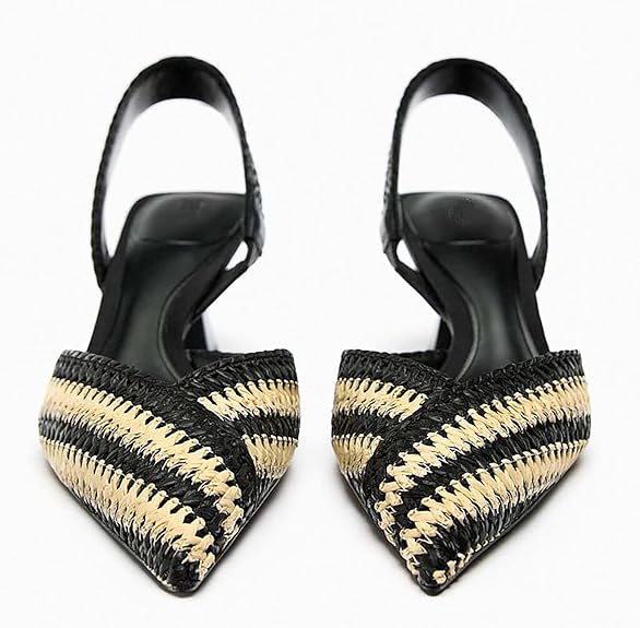 Lottie Pointed Toe Slingback Heels with Striped Upper