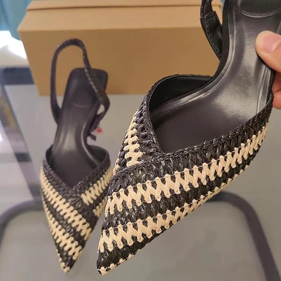 Lottie Pointed Toe Slingback Heels with Striped Upper