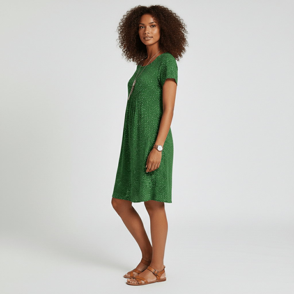 Lumi Printed Midi Dress with Short Sleeves and Gathered Waist