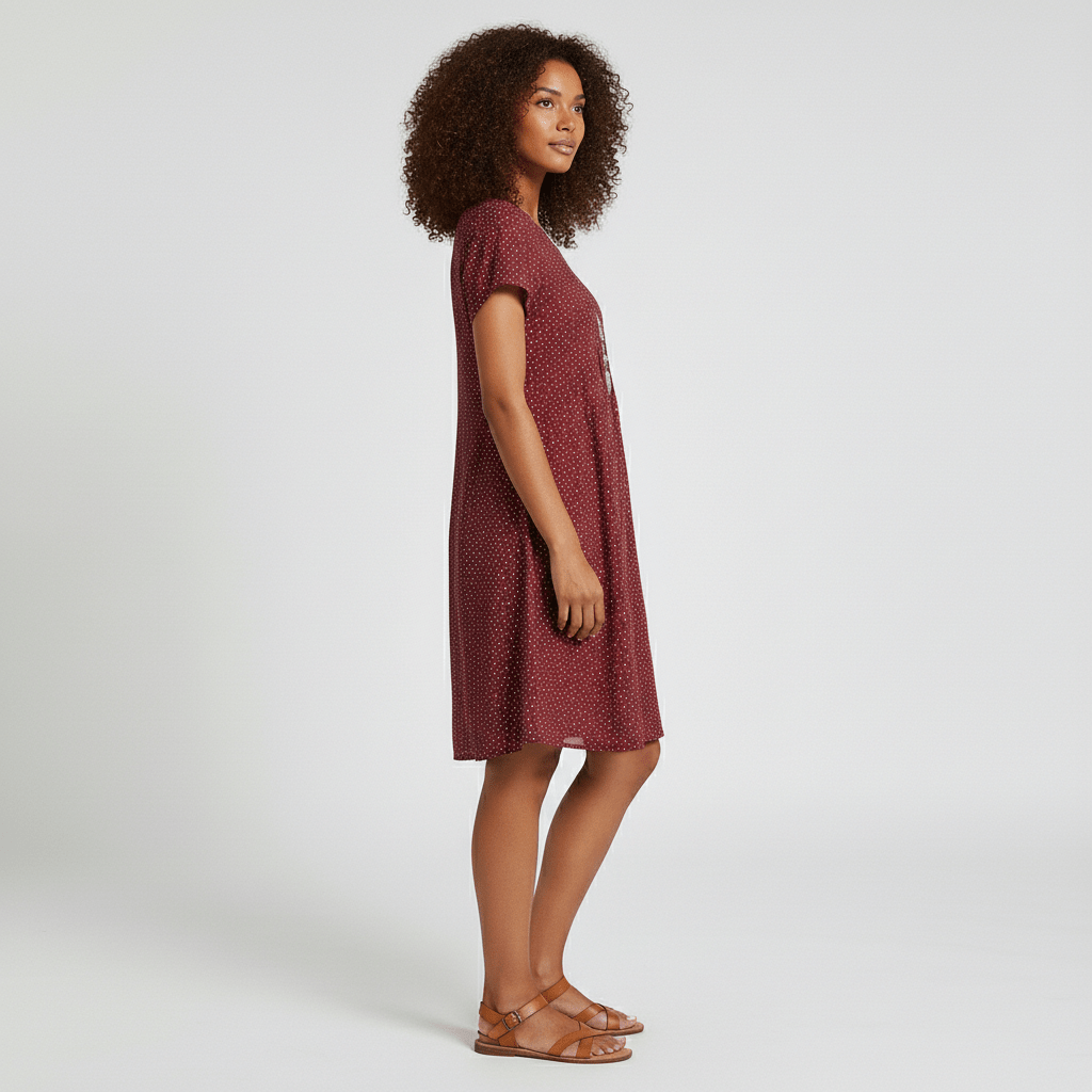 Lumi Printed Midi Dress with Short Sleeves and Gathered Waist