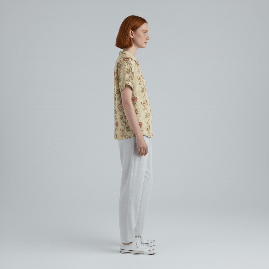 Mona Floral Print Short Sleeve Blouse with Peter Pan Collar