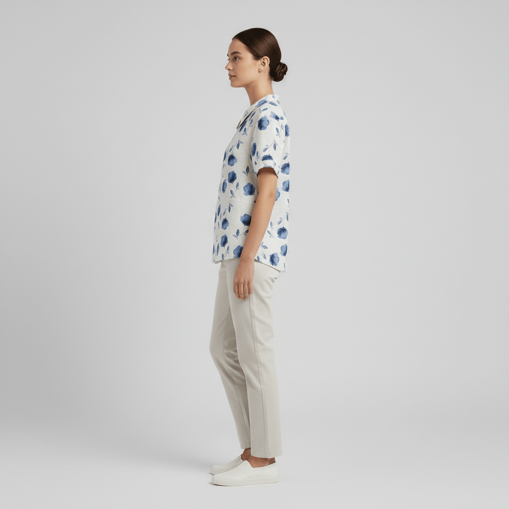 Mona Floral Print Short Sleeve Blouse with Peter Pan Collar