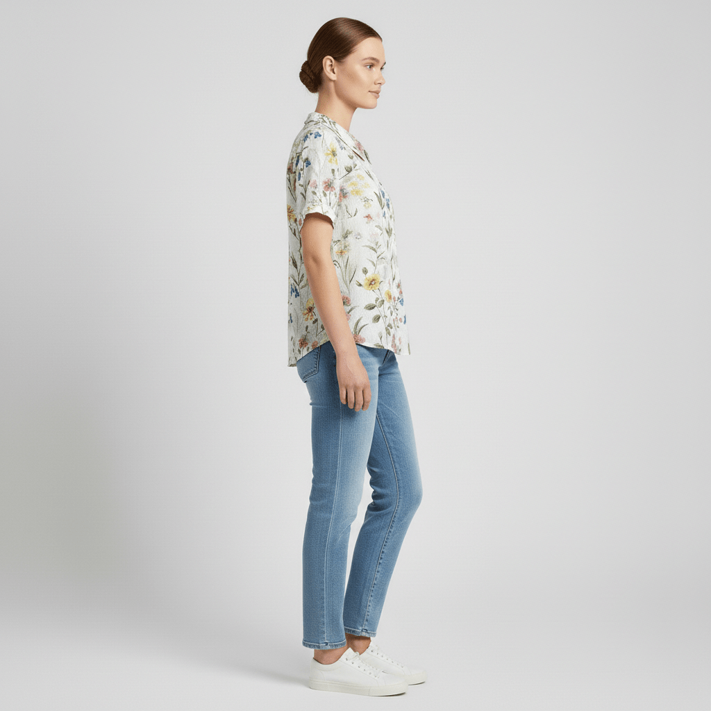 Mona Floral Print Short Sleeve Blouse with Peter Pan Collar