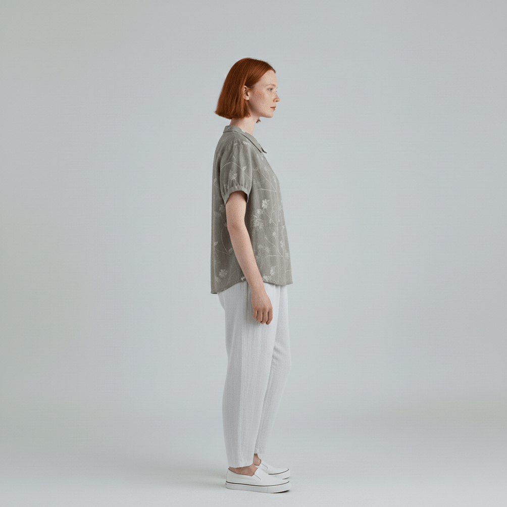 Mona Floral Print Short Sleeve Blouse with Peter Pan Collar