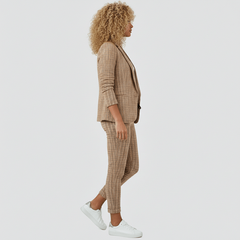 Moya Two Piece Set Plaid Blazer and Slim Fit Pants