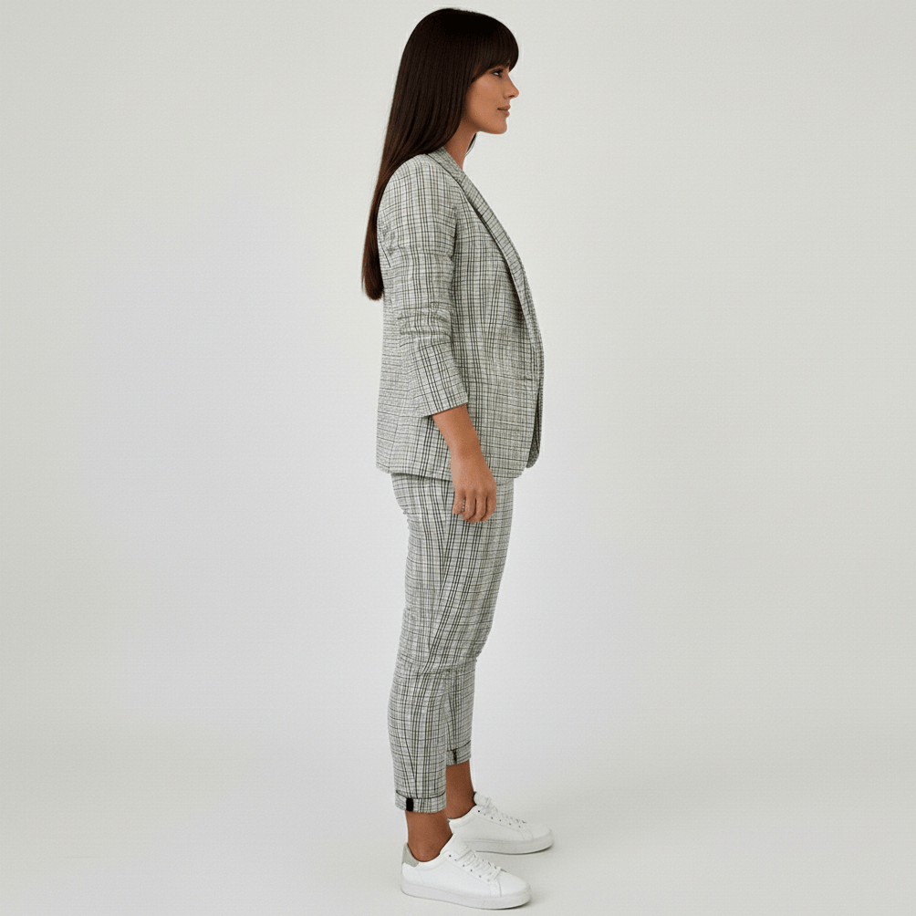 Moya Two Piece Set Plaid Blazer and Slim Fit Pants