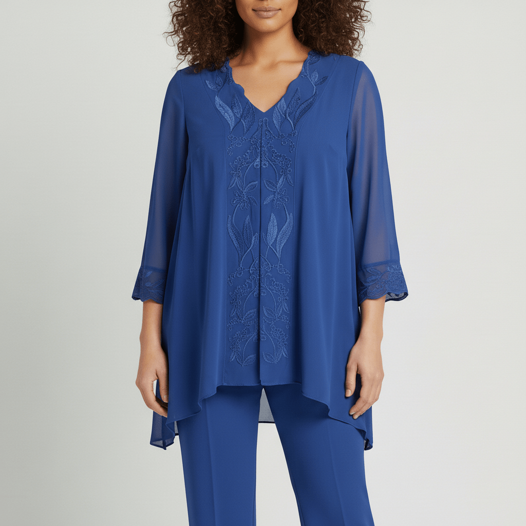 Nichola Two Piece Set with Embroidered Tunic and Straight Pants