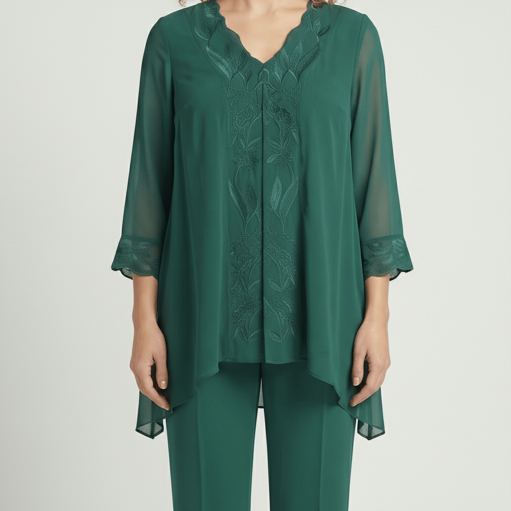 Nichola Two Piece Set with Embroidered Tunic and Straight Pants