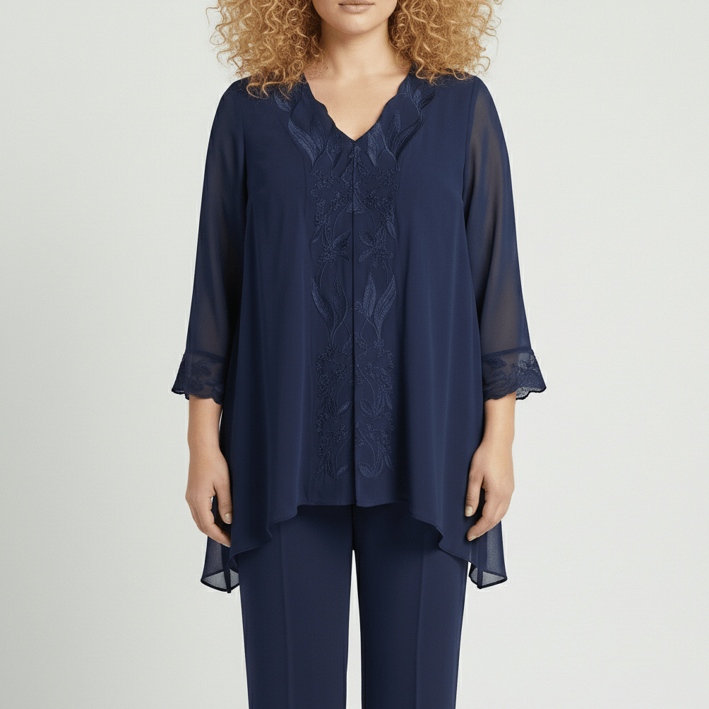 Nichola Two Piece Set with Embroidered Tunic and Straight Pants