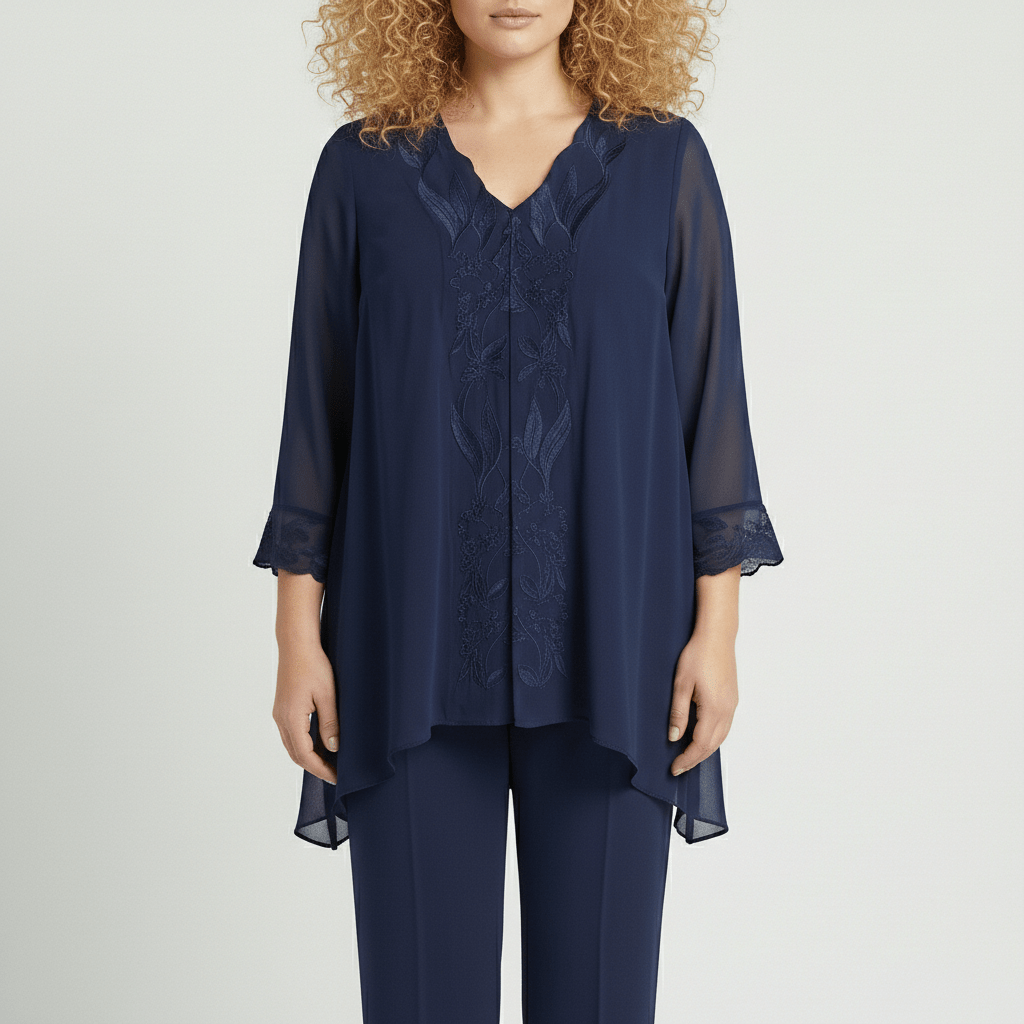 Nichola Two Piece Set with Embroidered Tunic and Straight Pants
