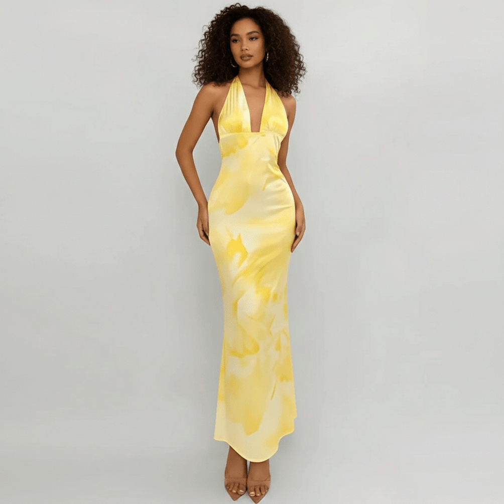 Nola Halter Maxi Dress with Plunge Neck and Open Back