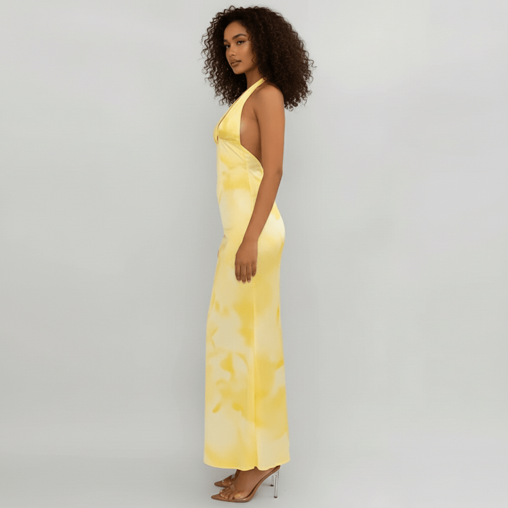 Nola Halter Maxi Dress with Plunge Neck and Open Back