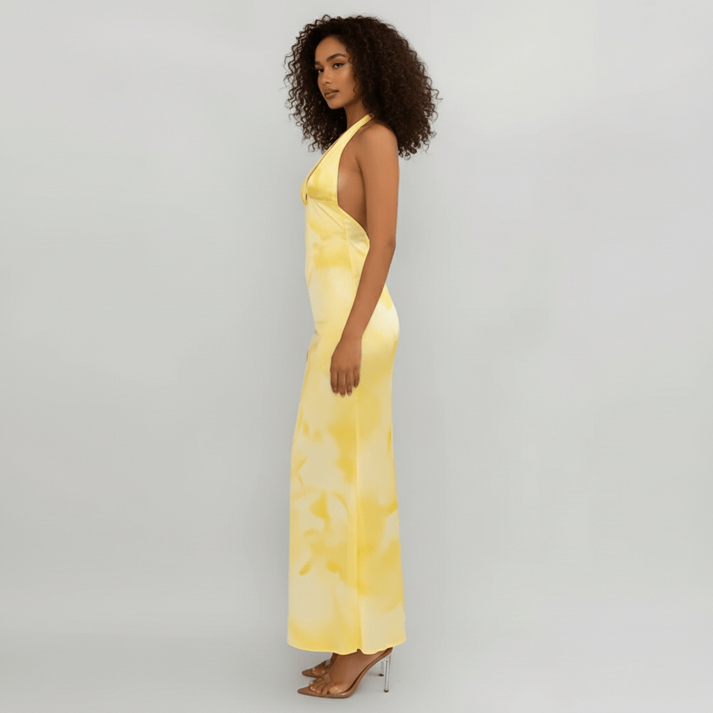 Nola Halter Maxi Dress with Plunge Neck and Open Back