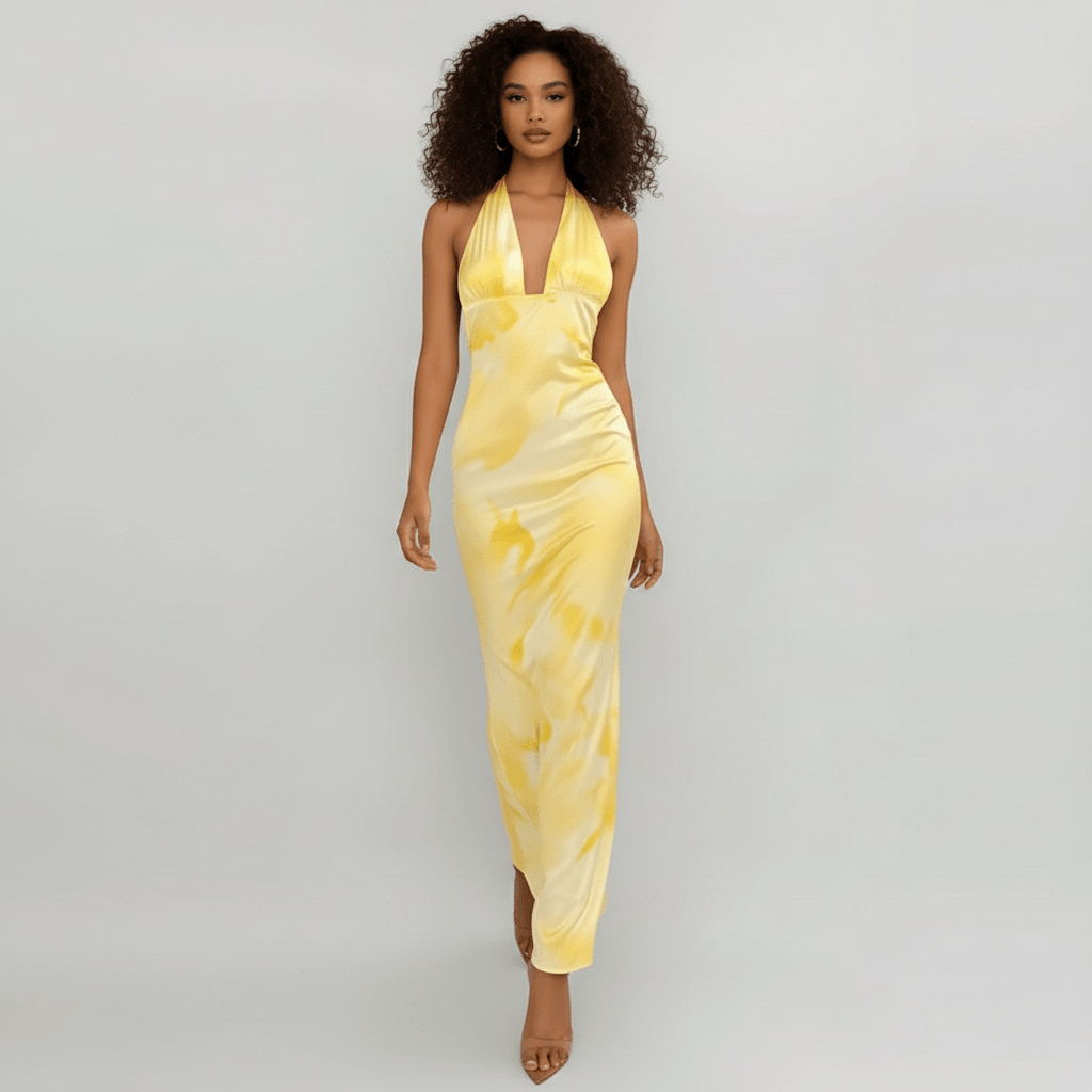 Nola Halter Maxi Dress with Plunge Neck and Open Back