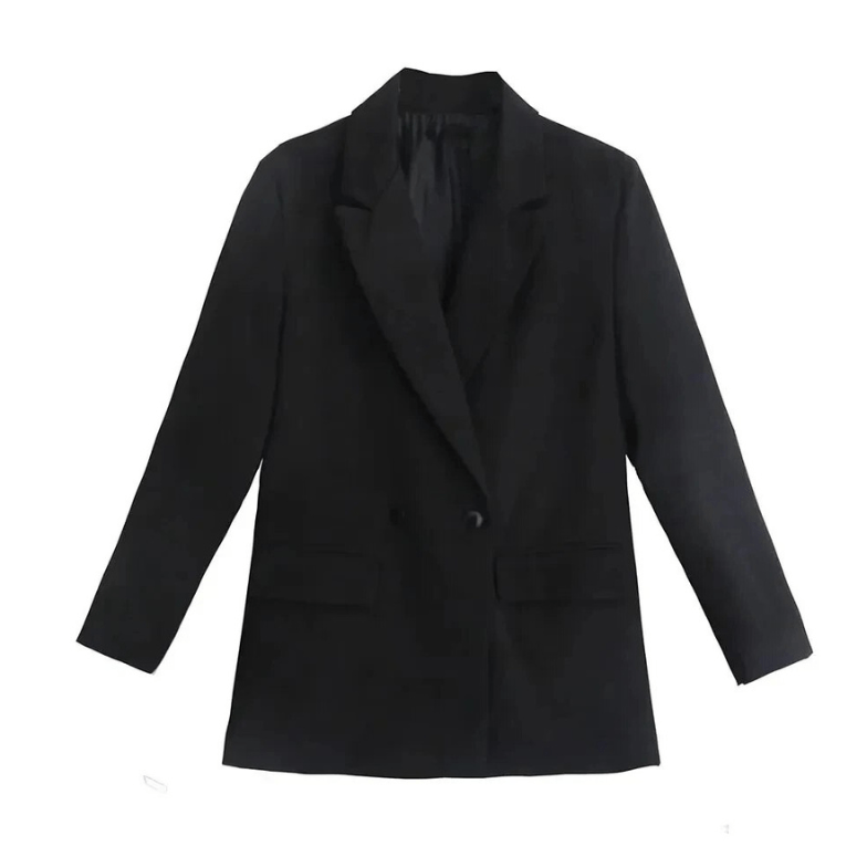 Presley Oversized Double-Breasted Blazer with Notch Lapels - Black