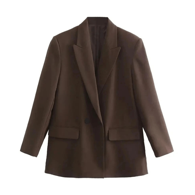 Presley Oversized Double-Breasted Blazer with Notch Lapels - Brown