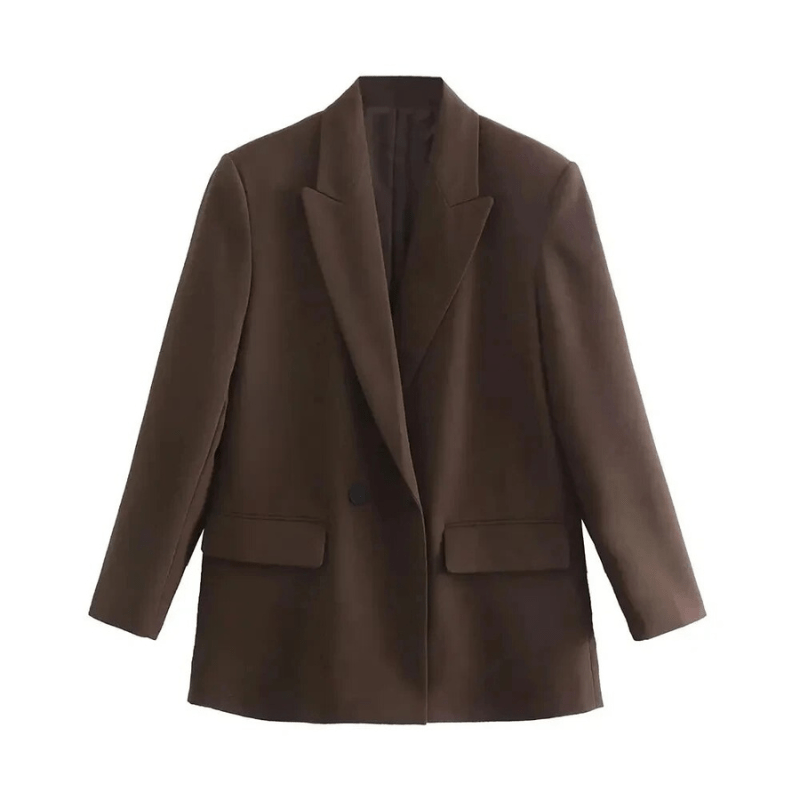 Presley Oversized Double-Breasted Blazer with Notch Lapels - Brown