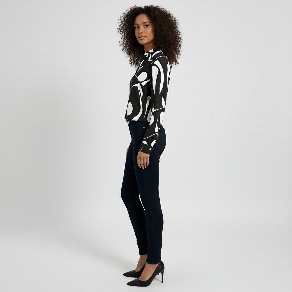 Rosetta Abstract Print Long Sleeve Blouse with V-Neckline