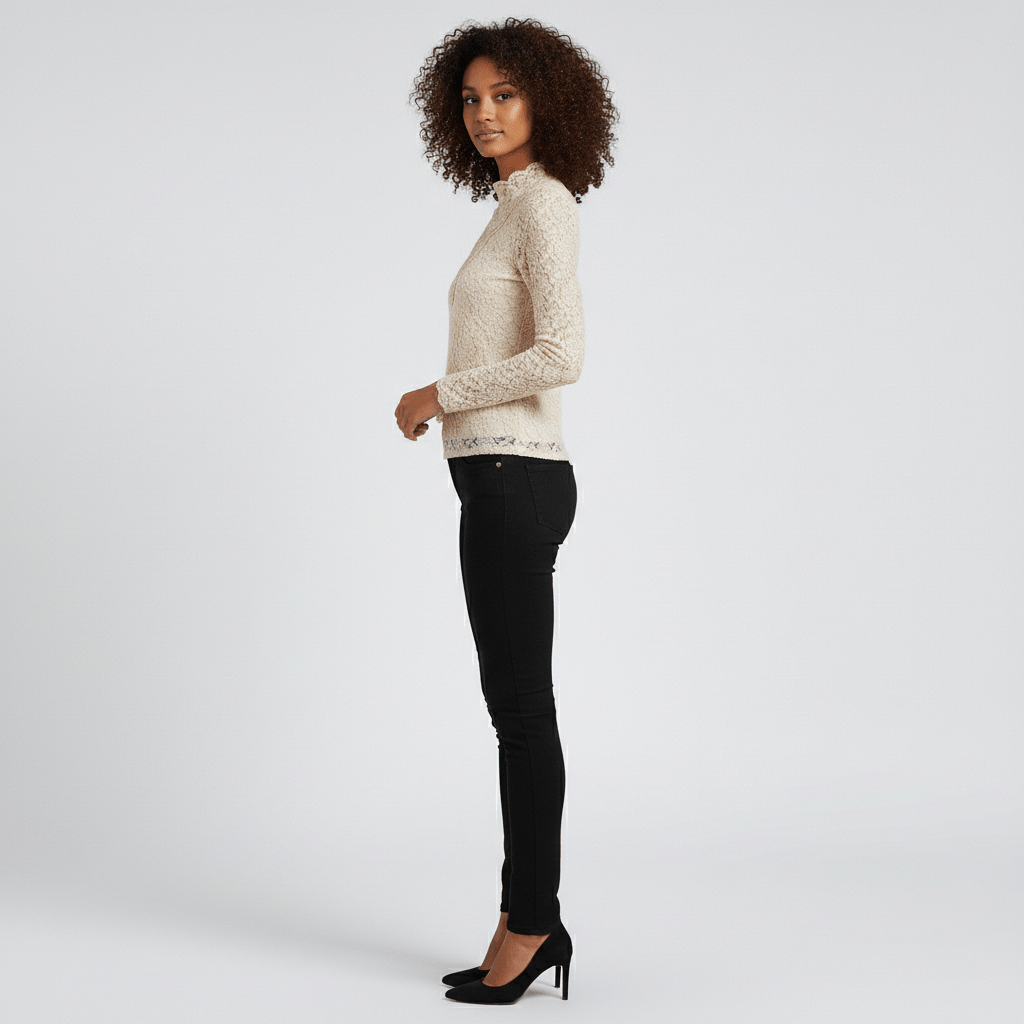 Rosie Embroidered Lace Blouse with High Neck and Sheer Sleeves