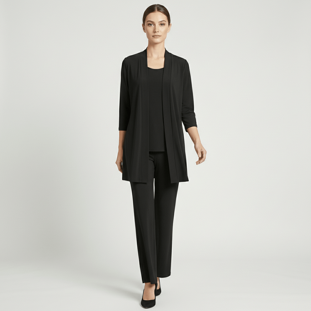 Ruth Two Piece Set Open Front Cardigan and Wide-Leg - Classic Black