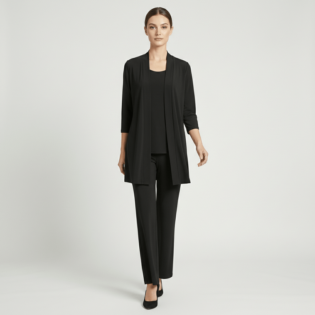 Ruth Two Piece Set Open Front Cardigan and Wide-Leg - Classic Black