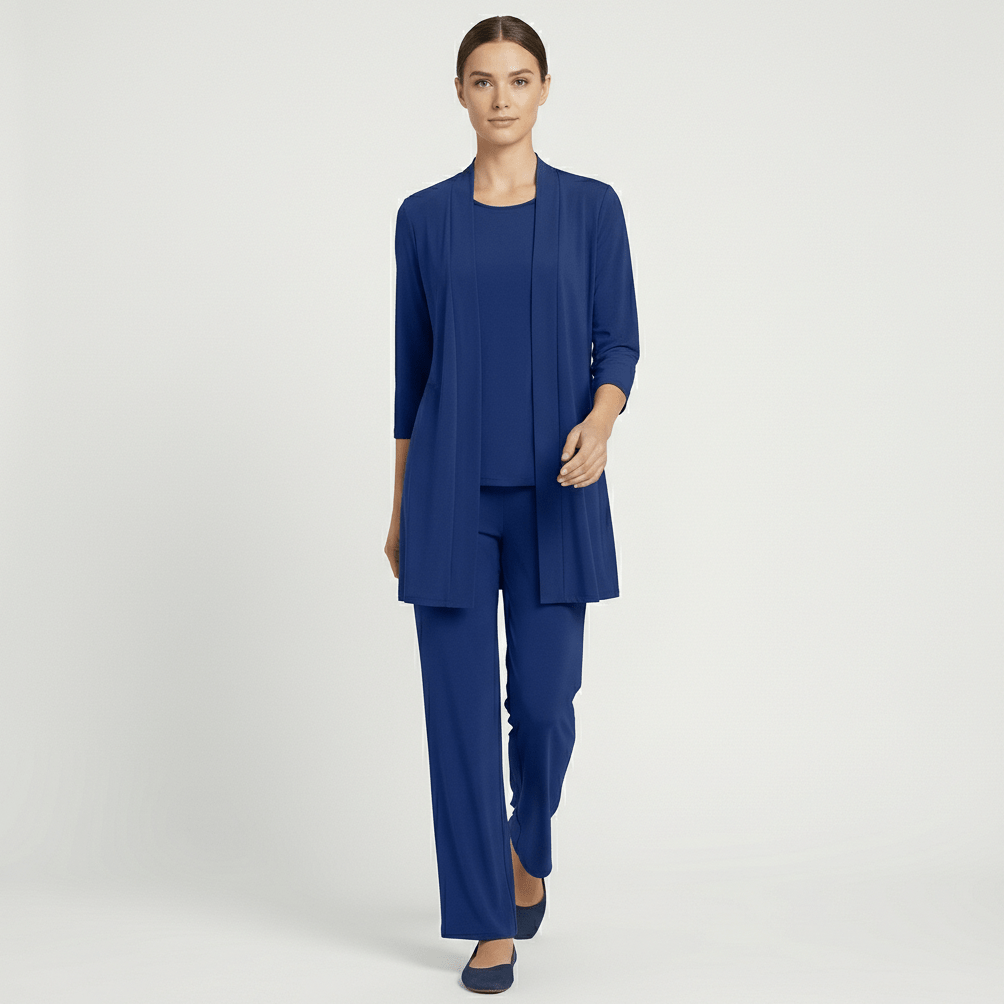 Ruth Two Piece Set Open Front Cardigan and Wide-Leg - Royal Blue
