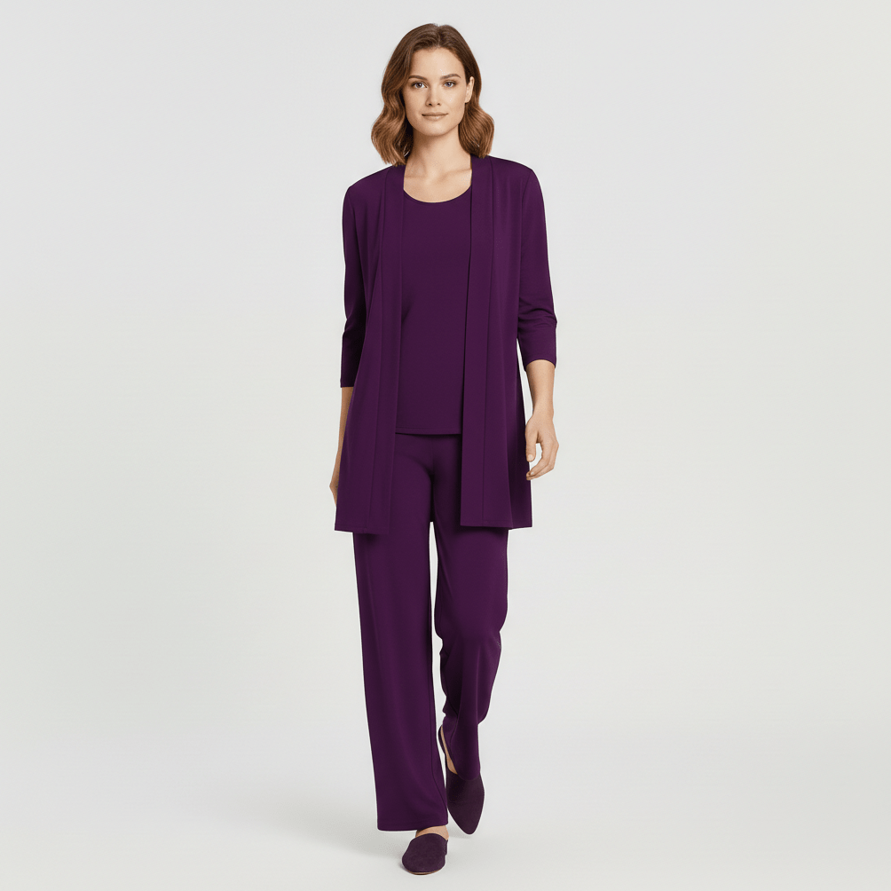 Ruth Two Piece Set Open Front Cardigan and Wide-Leg - Regal Purple