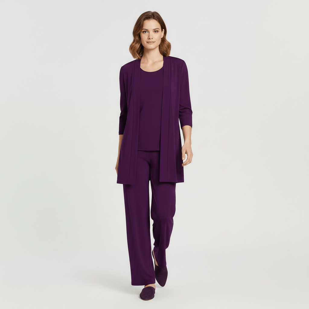 Ruth Two Piece Set Open Front Cardigan and Wide-Leg - Regal Purple
