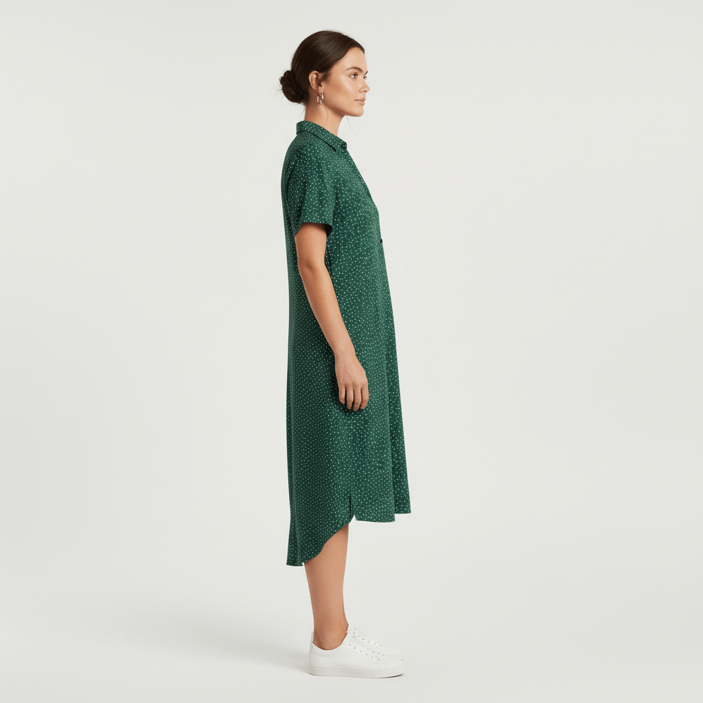 Sandra Short Sleeve Shirt Collar Midi Dress with Printed Pattern