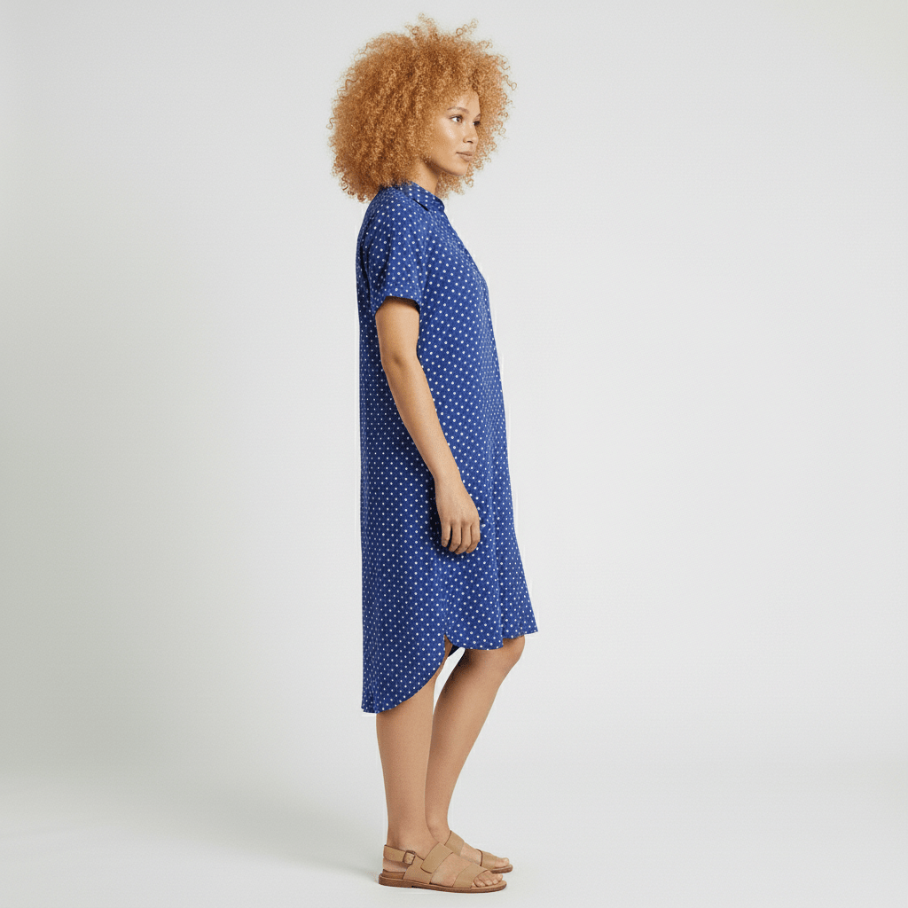 Sandra Short Sleeve Shirt Collar Midi Dress with Printed Pattern