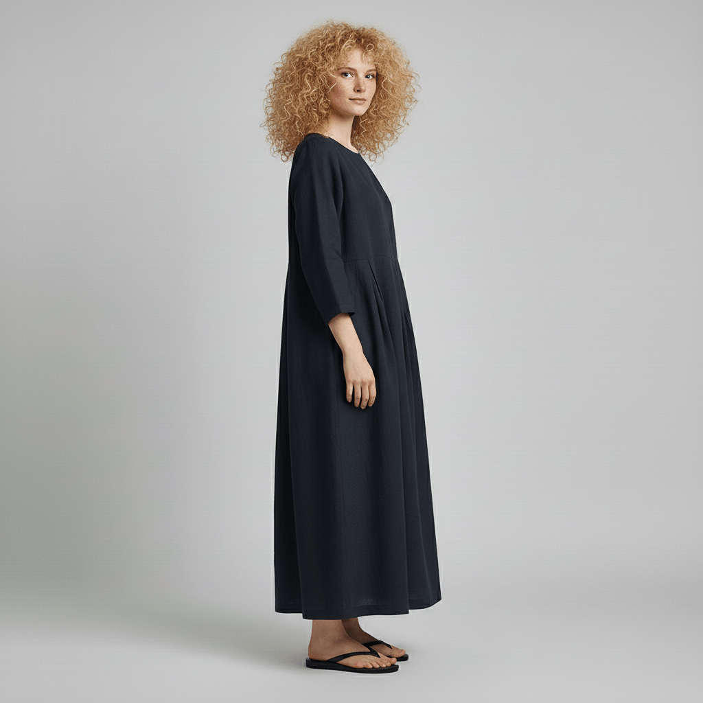 Shirley Round Neck Oversized Maxi Dress for Women with Side Pockets