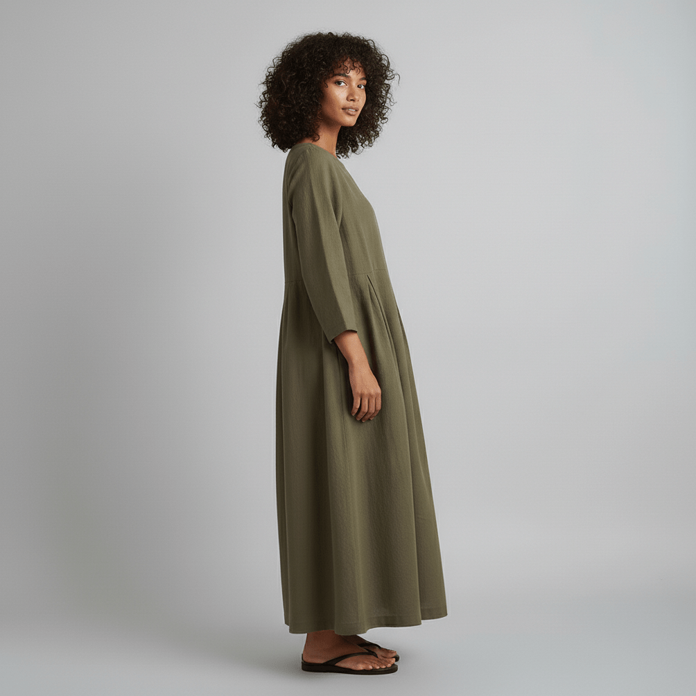 Shirley Round Neck Oversized Maxi Dress for Women with Side Pockets