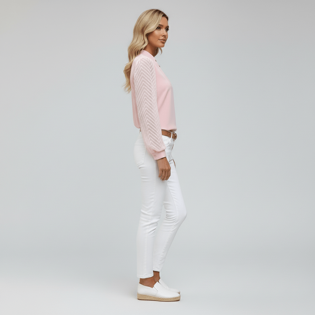 Susan Textured Sleeve V-Neck Blouse for Women