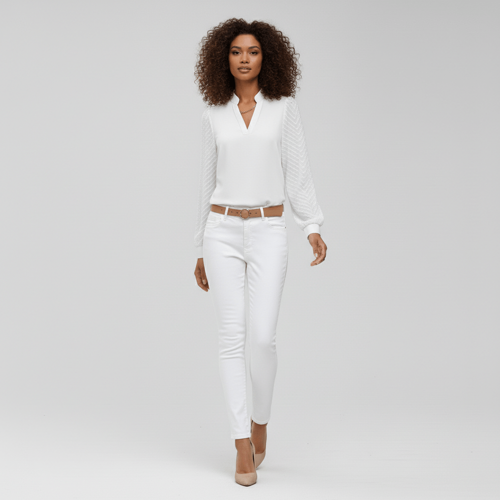 Susan Textured Sleeve V-Neck Blouse for Women