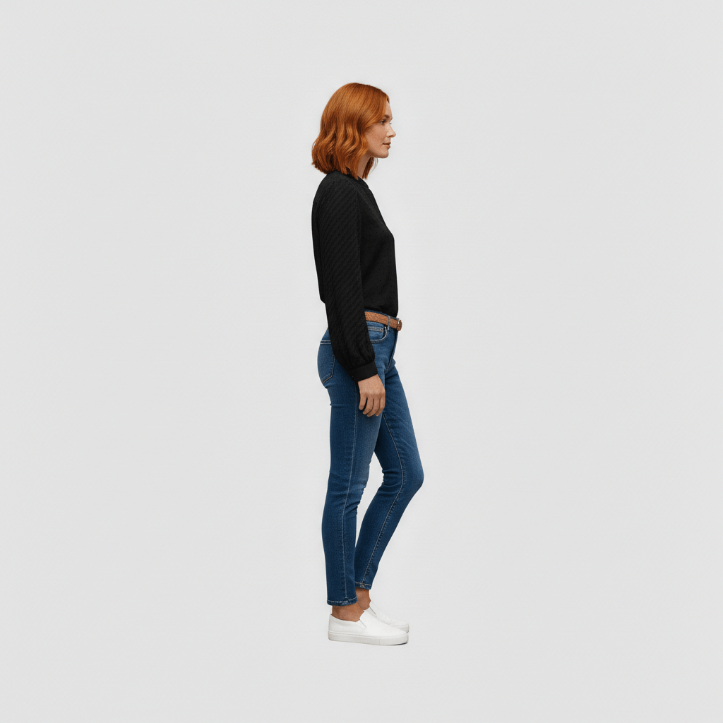 Susan Textured Sleeve V-Neck Blouse for Women