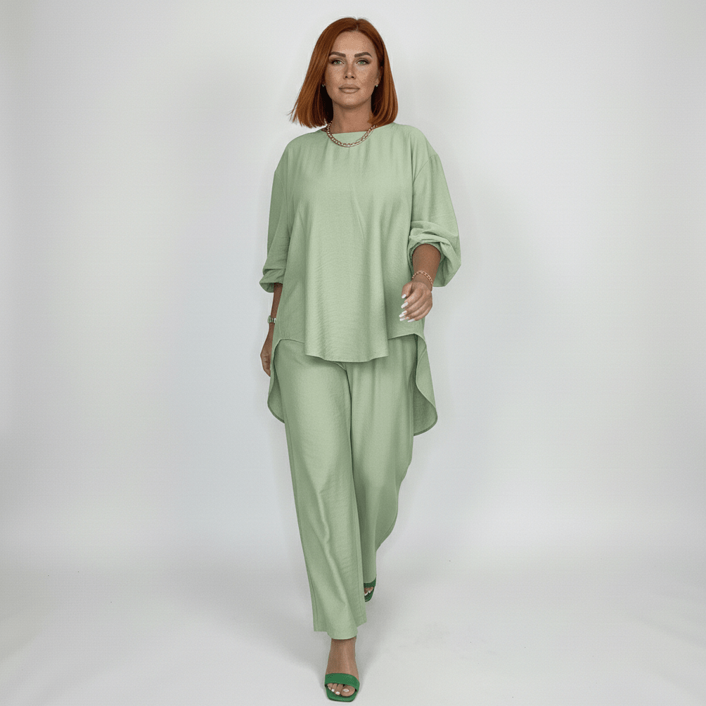 Susannah Two Piece Set Loose Top and Wide Leg Pants - Mint Green